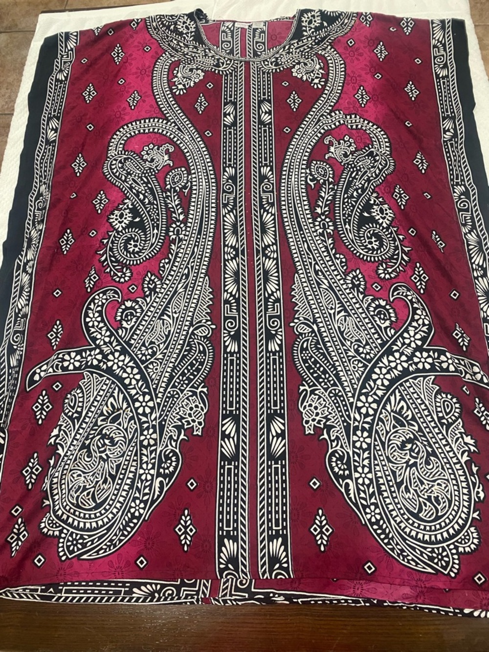 Embellished Paisley Kaftan in Deep Berry and Black